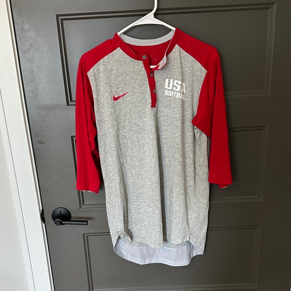 Nike Red and Gray USA Softball Henley